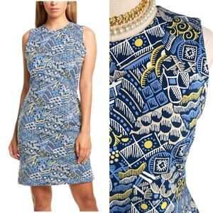 J. McLaughlin Talavera Devon patterned sheath dress blue yellow tan size XS